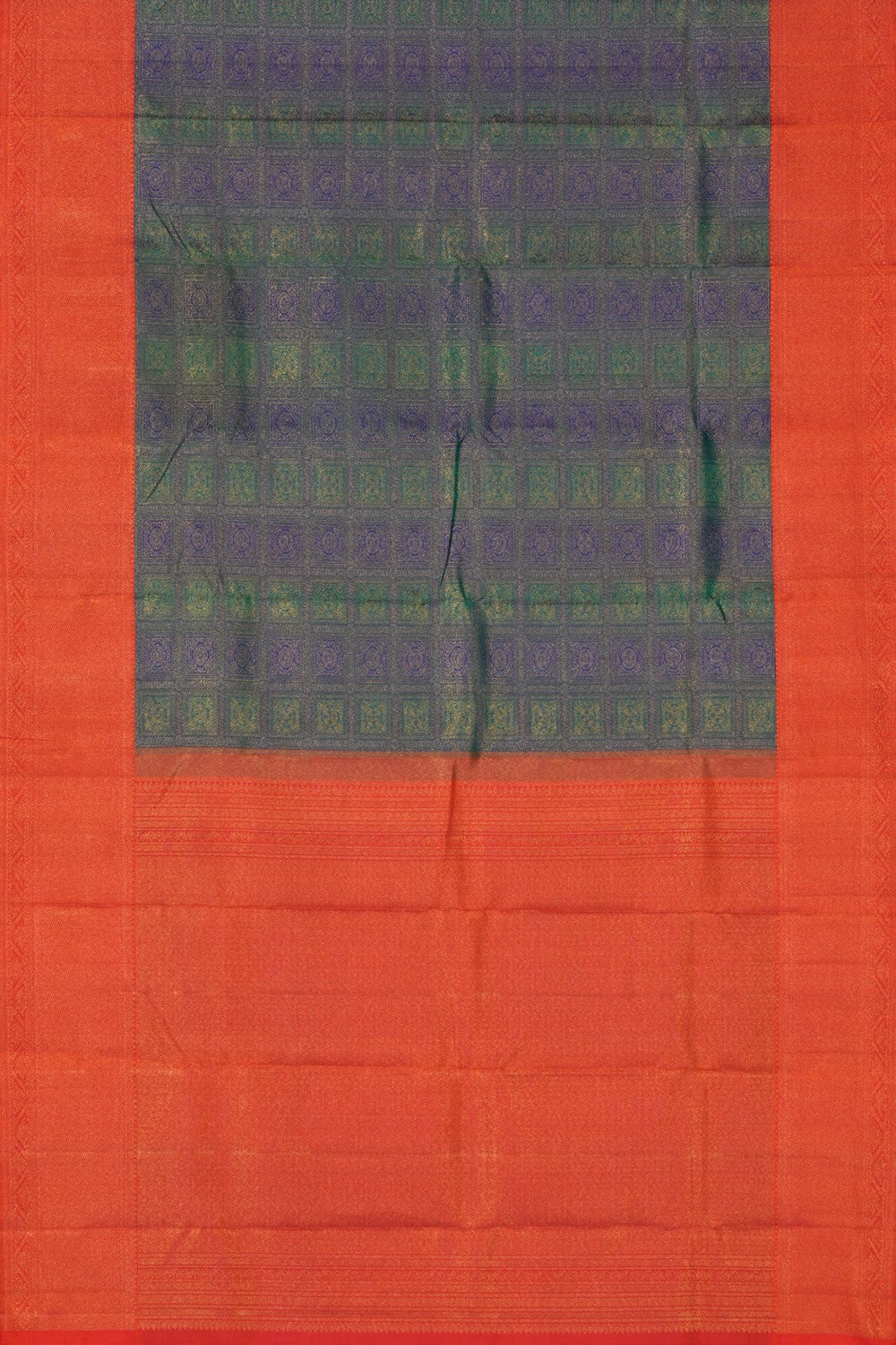 Image of Kanchipuram Silk Brocade Peacock Blue Saree